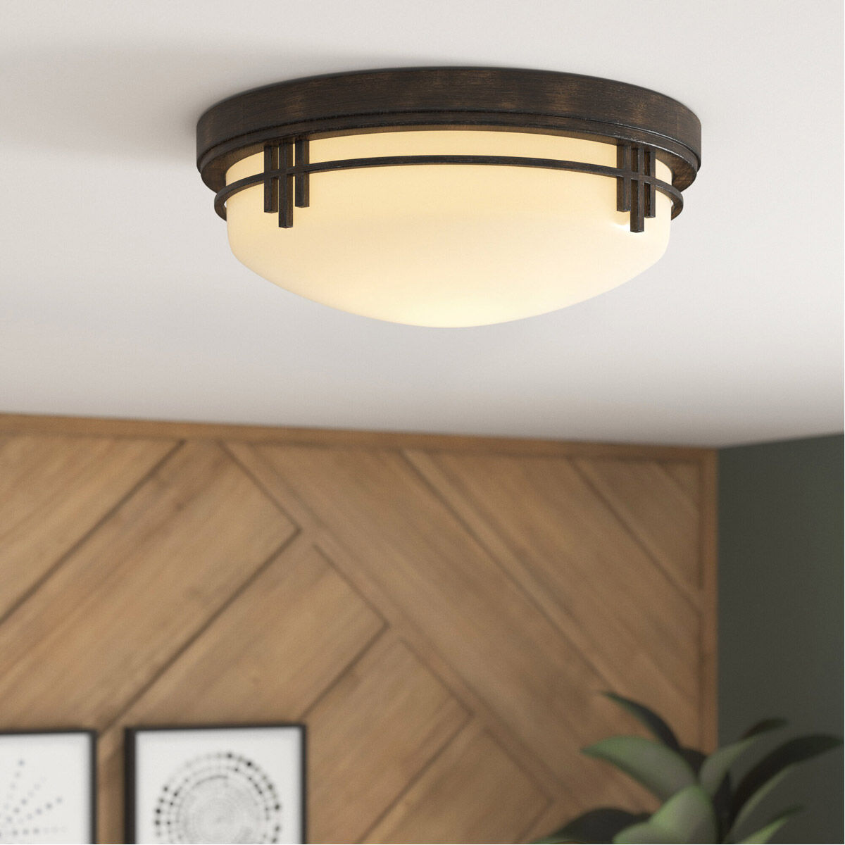 Mission Ridge 2 Light 13 inch Warm Mahogany Flushmount Ceiling Light
